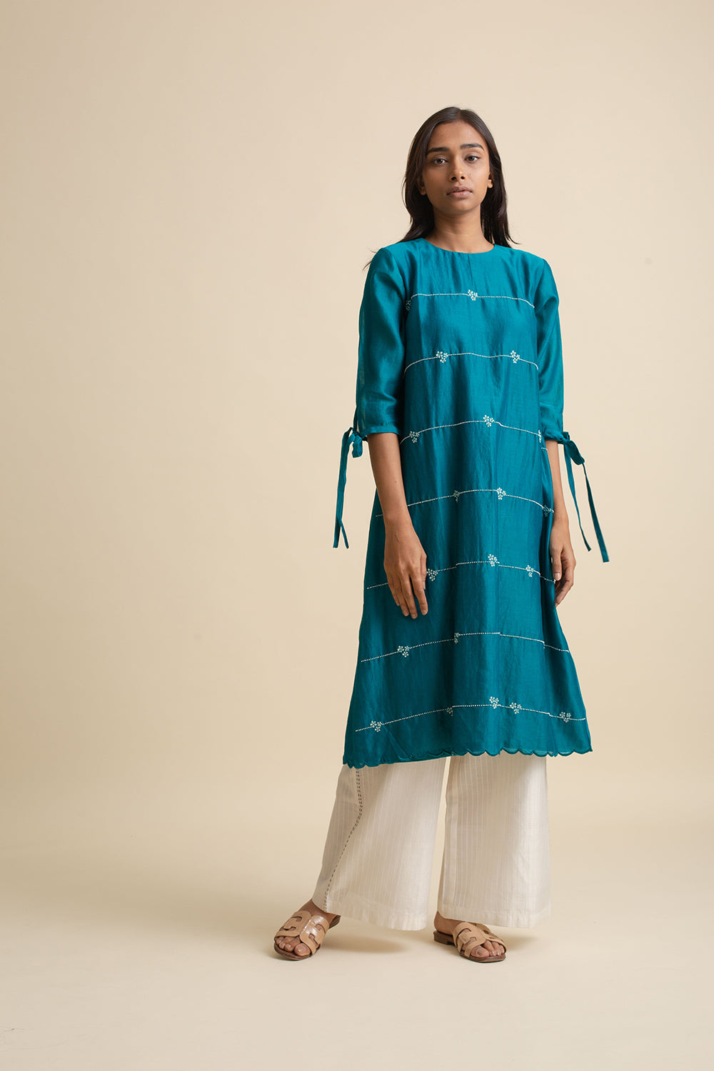 a-line dress with scallop hem
