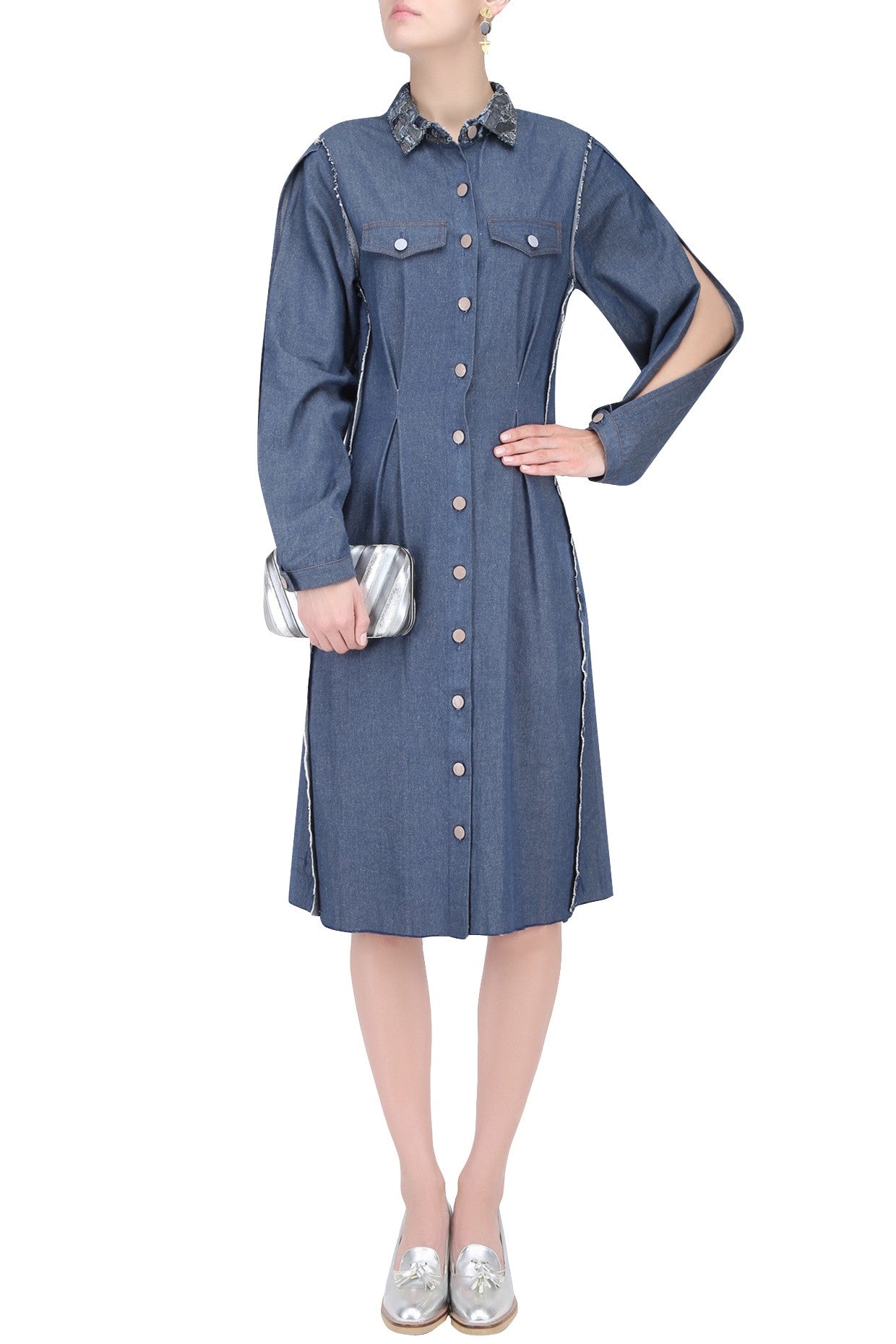 Texture Collar Shirt Dress