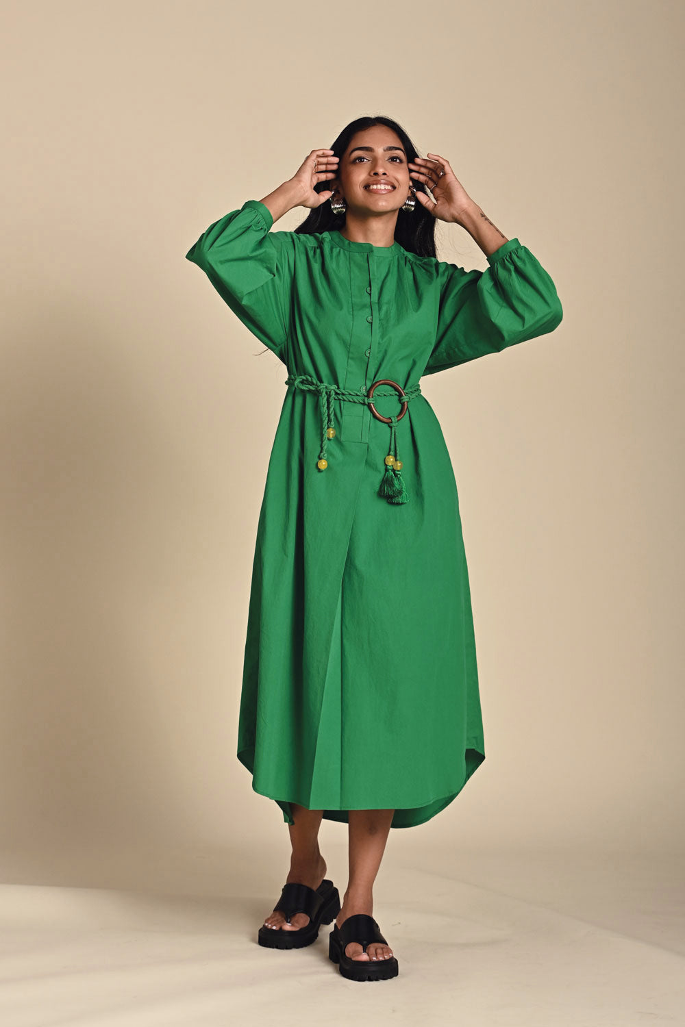 SAGE SOLID DRESS - OVERSIZED