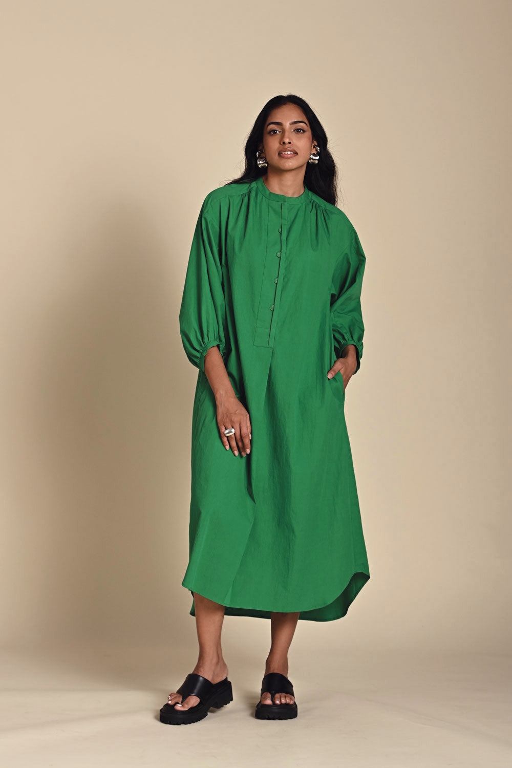 SAGE SOLID DRESS - OVERSIZED