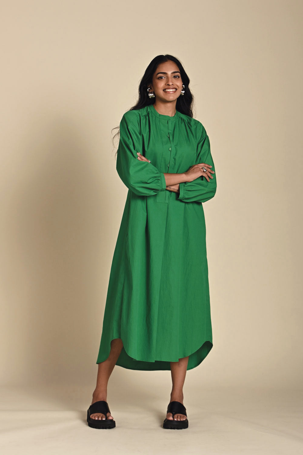 SAGE SOLID DRESS - OVERSIZED