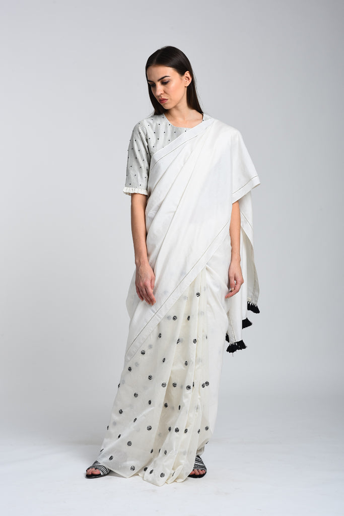 Monochrome Saree with Emroidery