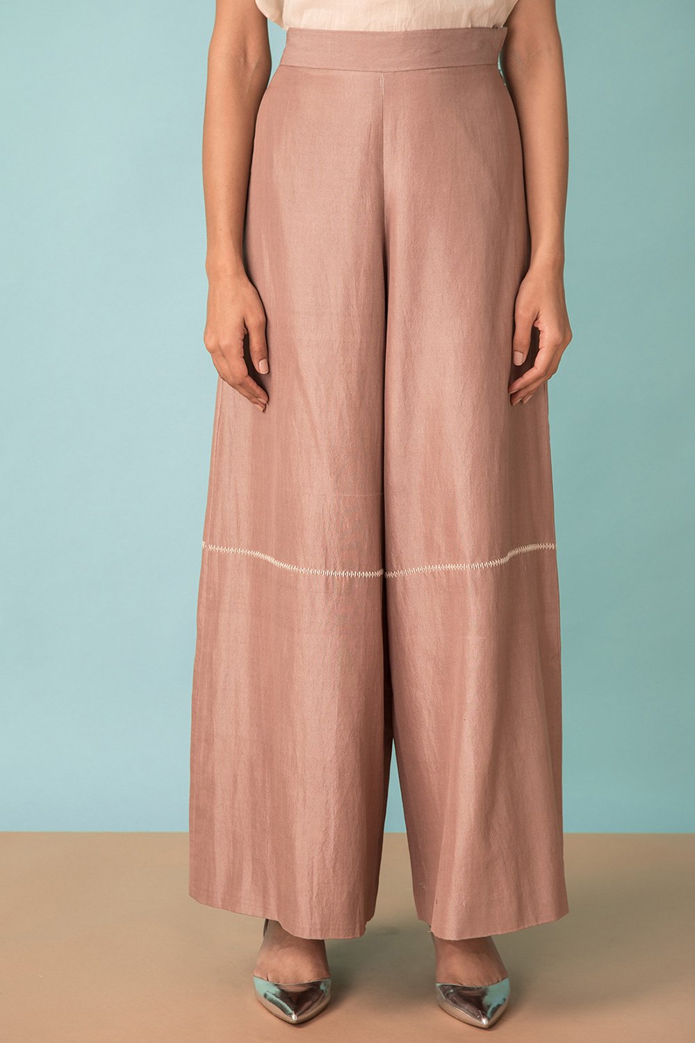 Wide leg trouser with hand embroidery