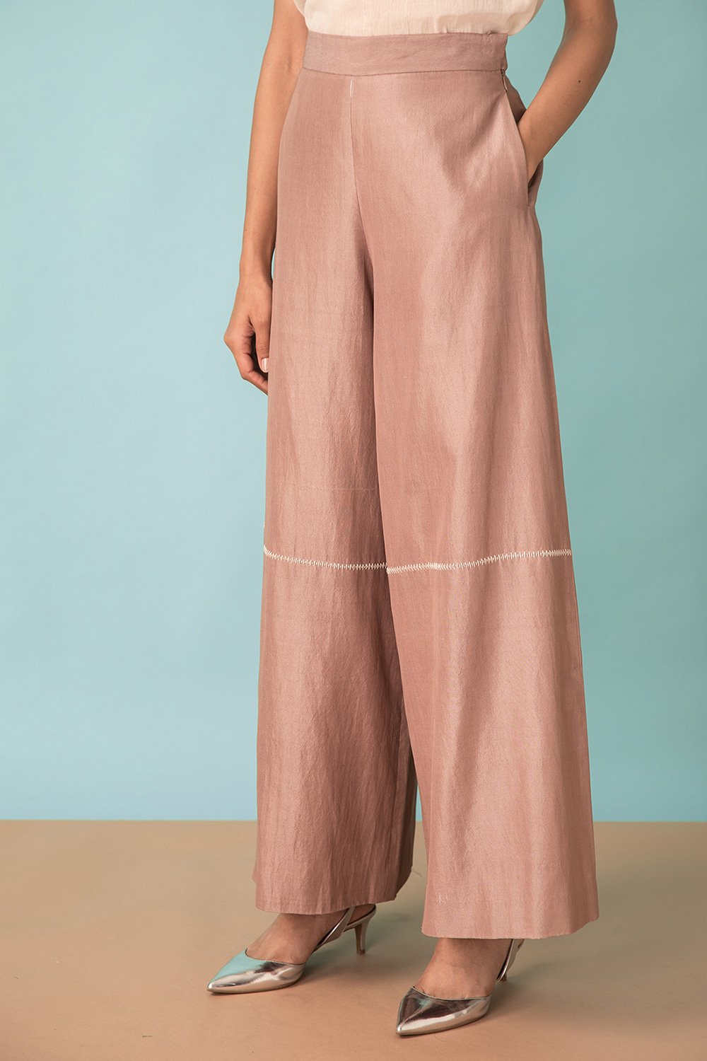 Wide leg trouser with hand embroidery