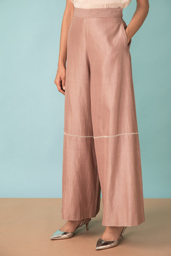 Wide leg trouser with hand embroidery