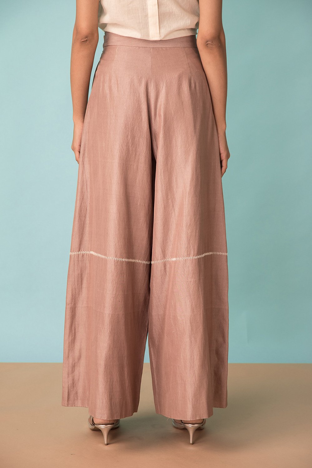 Wide leg trouser with hand embroidery