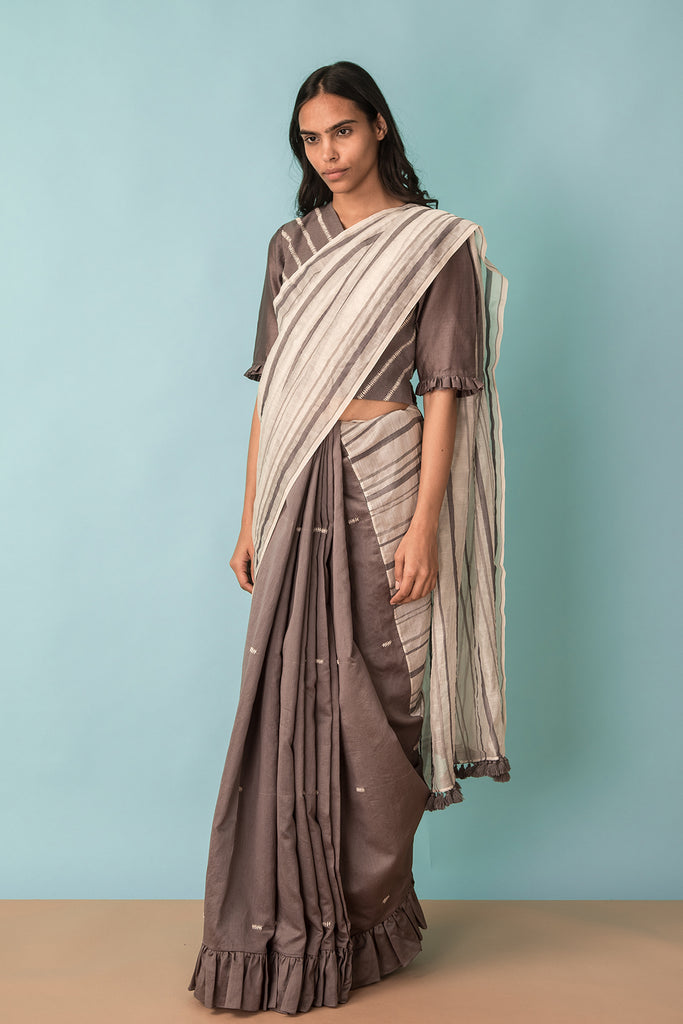 Half & Half Saree with Bottom Frill & Embroidery